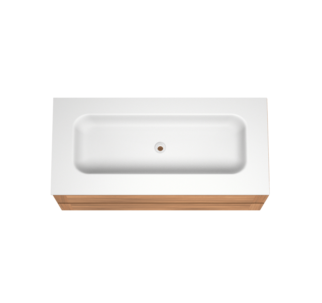 Balmani Mitra hängendes Möbelstück Set: 120 x 55 cm, Teak, mit Tablo Arcato Einzelwaschtisch für 2 Armaturenlöcher, Solid Surface Weiß matt