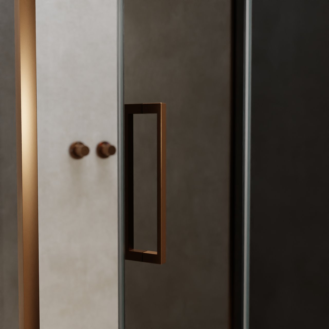 Balmani Senses Design douchehoek met rechtse draaideur en vaste zijwand, 120 x 100 cm, Rookglas, Brushed Rosegold profielen, met coating