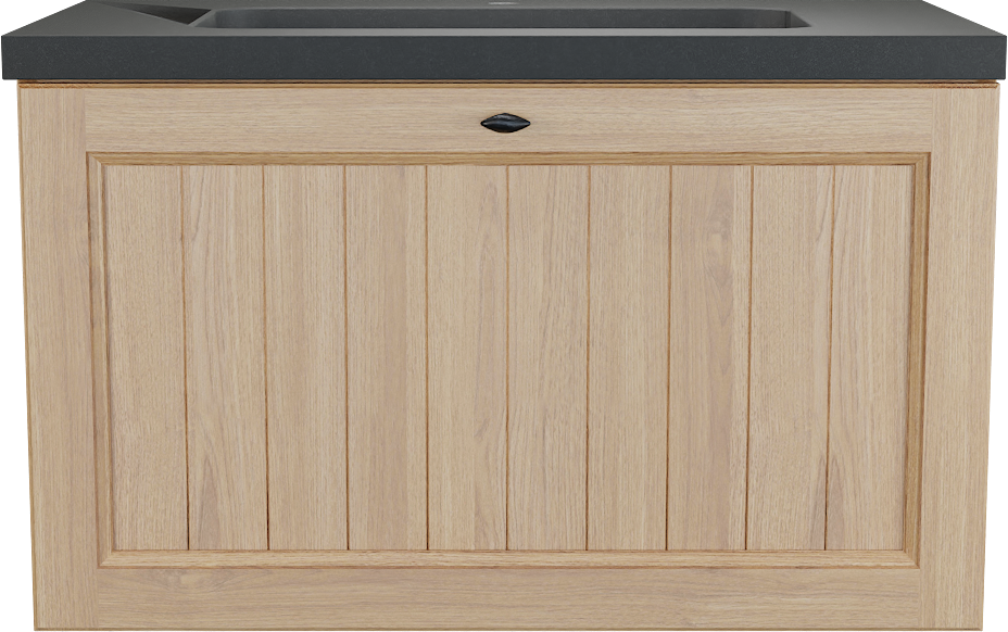 Balmani Lemon zwevend badkamermeubel 90 x 55 cm, fineer natuur eik met Napoli enkele wastafel in graniet zwart