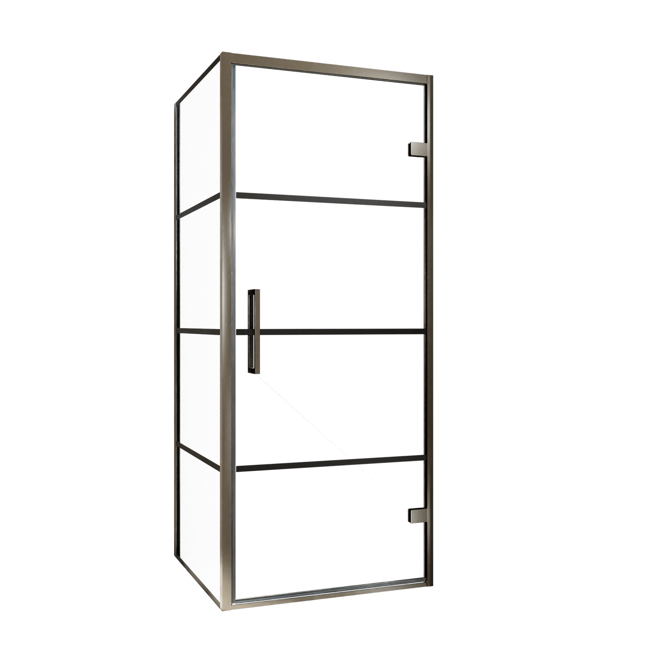 Balmani Senses Design douche en coin avec porte pivotante à droite et paroi latérale fixe, 90 x 90 cm, Lined, Profil Brushed GunMetal, coating inclus, coating inclus