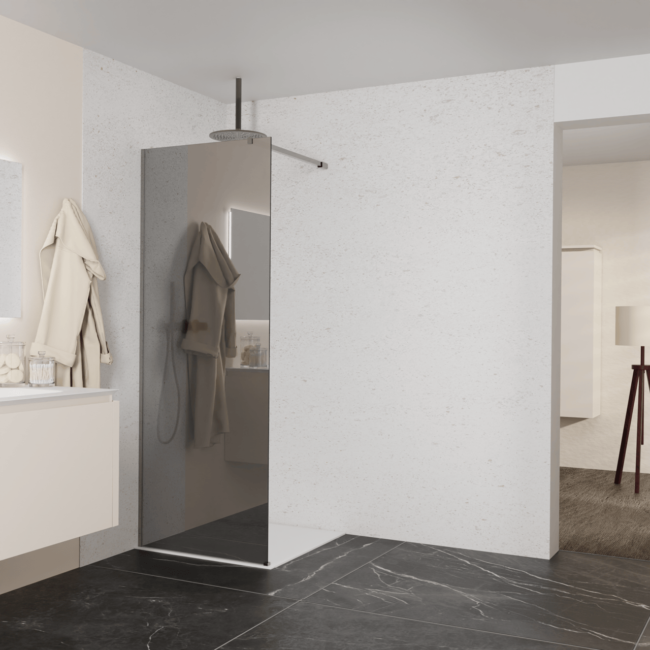 Balmani Modular Walk-In Dusche: 80 x 200 cm, Reflex-Spiegelglas, inklusive Coating, Profil Brushed GunMetal