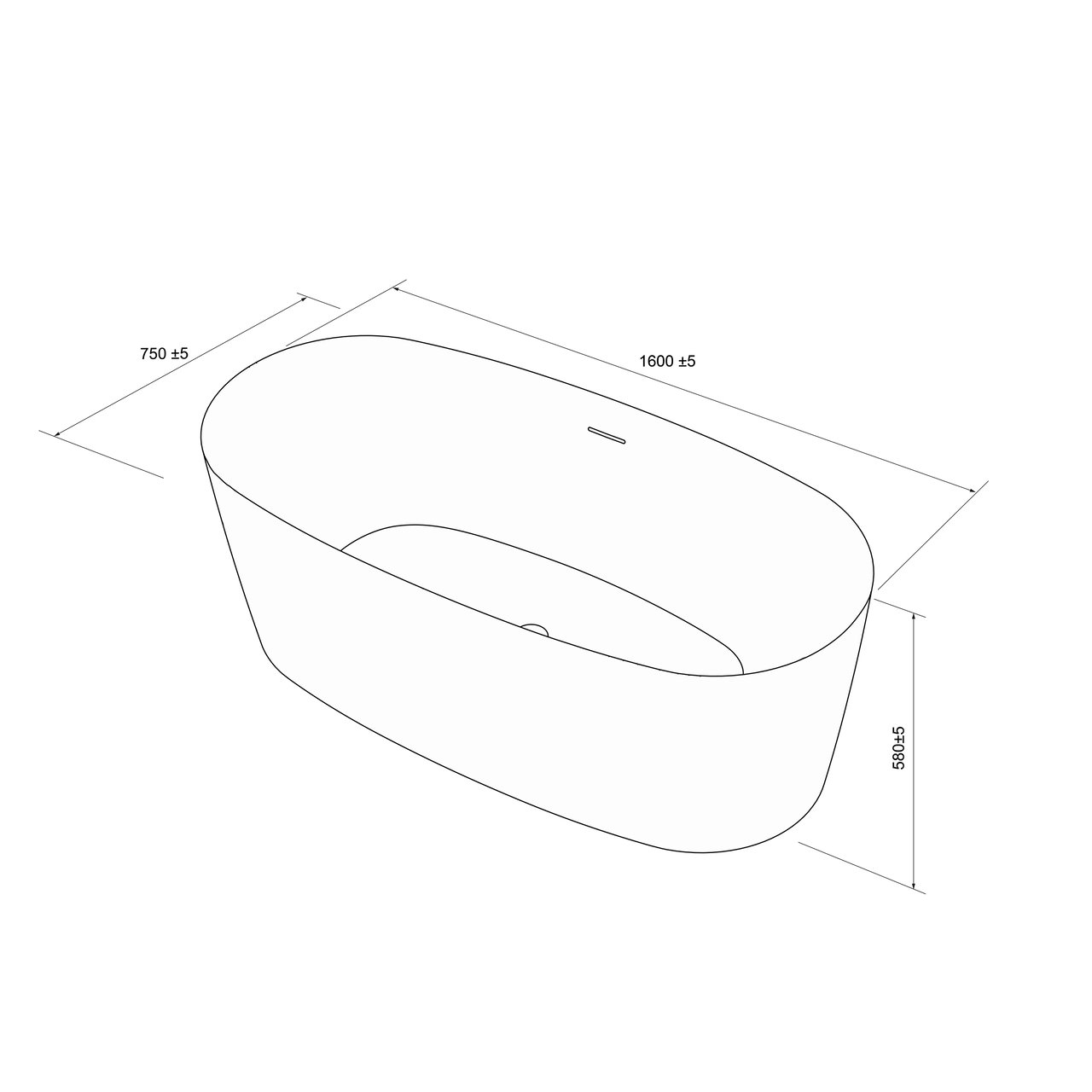 Luca Varess Sutilo ovaal vrijstaand bad 160x75cm acryl mat wit