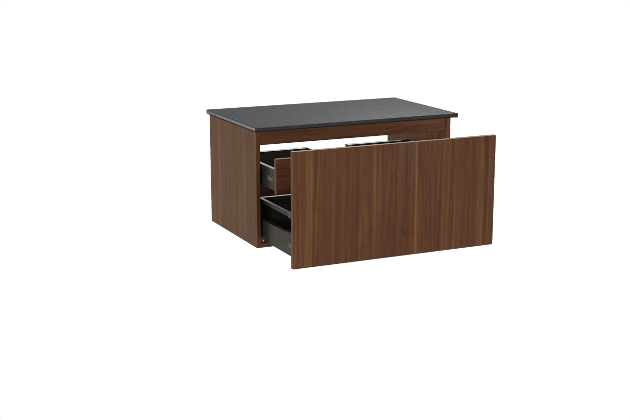 Balmani Sfera zwevend badkamermeubel 90 x 55 cm amerikaanse notelaar met Stretto enkel tablet in graniet zwart