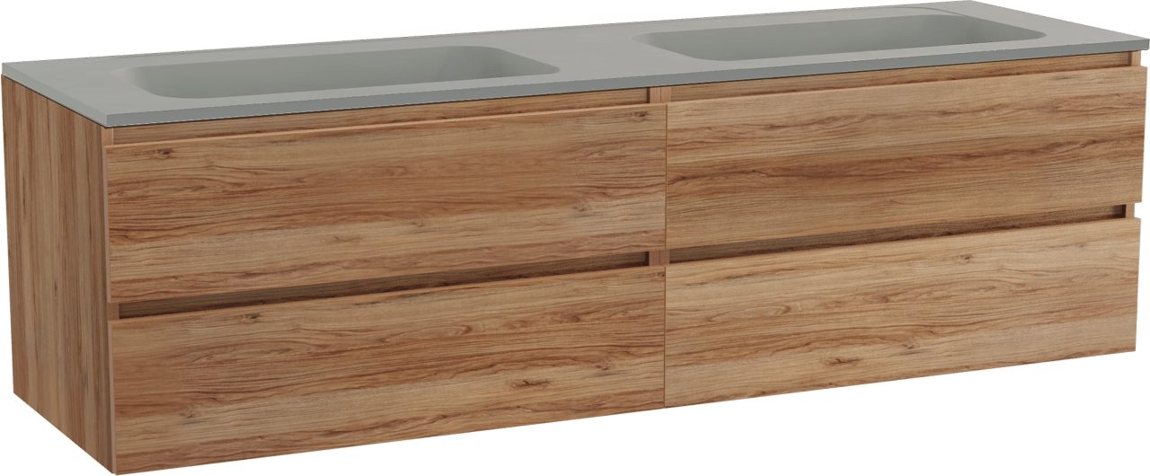 Balmani Lucida meuble salle de bains suspendu 180 x 55 cm teck avec Tablo Strada double vasque en marbre composite soie grise