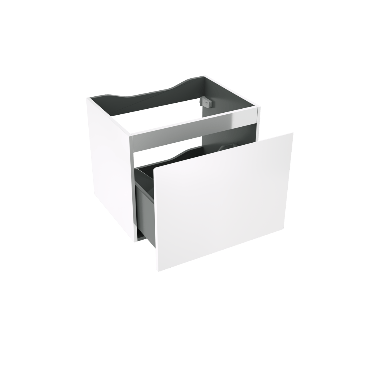 Linie Lado hängendes Möbelstück Set: 60 x 46 cm, Weiß glänzend, mit Lado Einzel Waschtischplatte, Melamin Schiefergrau