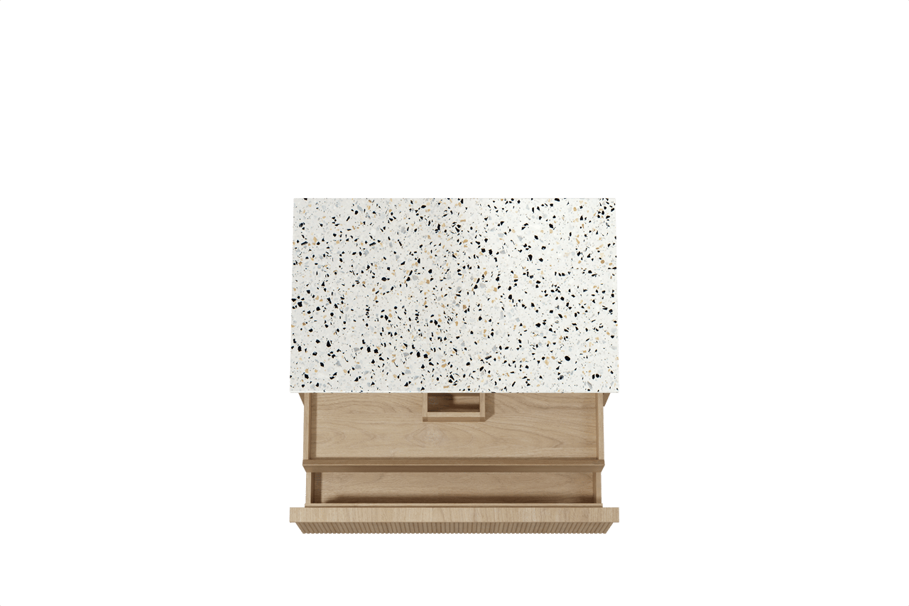 Balmani Forma meuble salle de bains suspendu 90 x 55 cm chêne naturel avec Stretto tablette simple en blanc/noir mat terrazzo, Nervure droite symétrique verticale