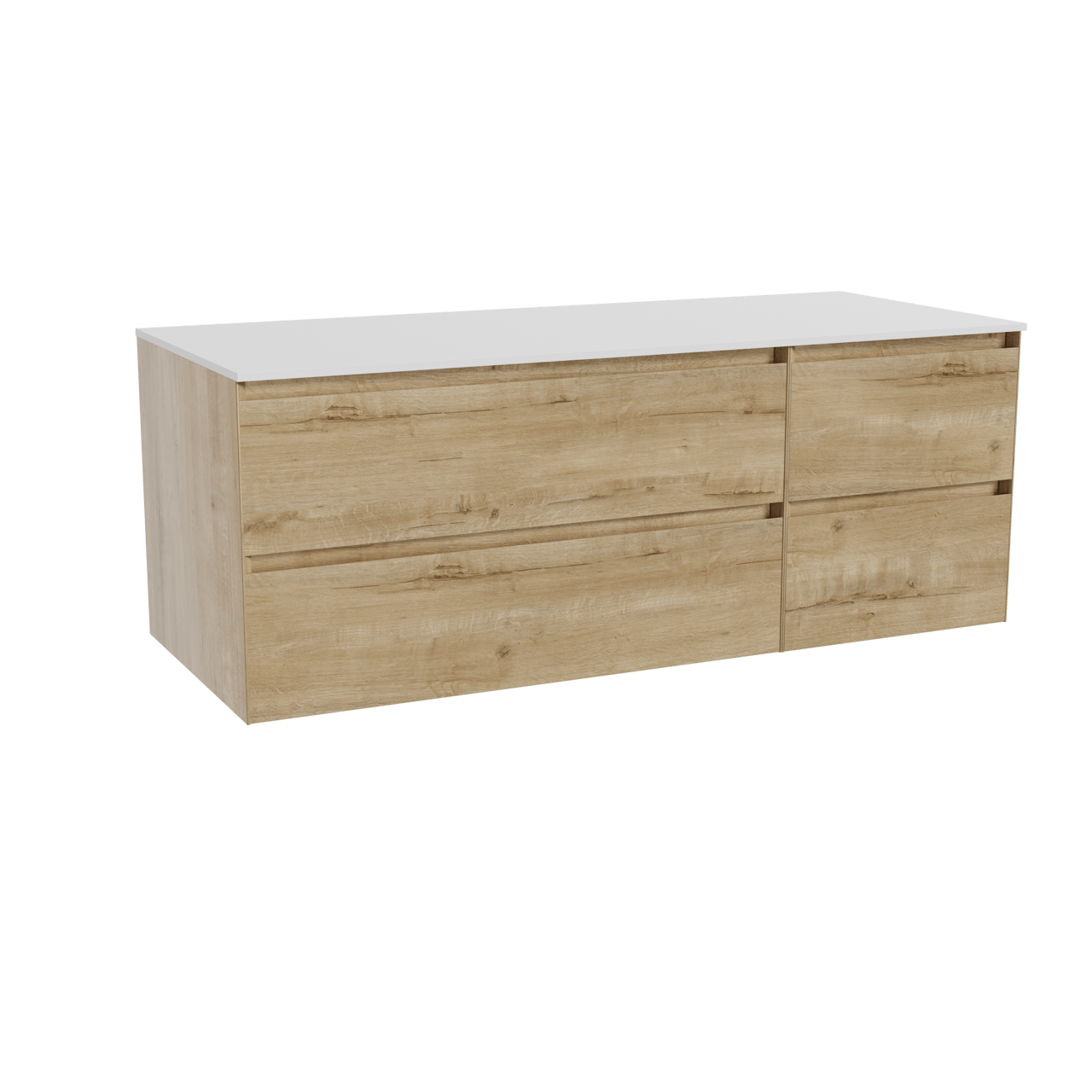 Balmani Mitra meuble salle de bains suspendu 135 x 55 cm chêne brut avec Stretto tablette simple ou double en solid surface blanc mat