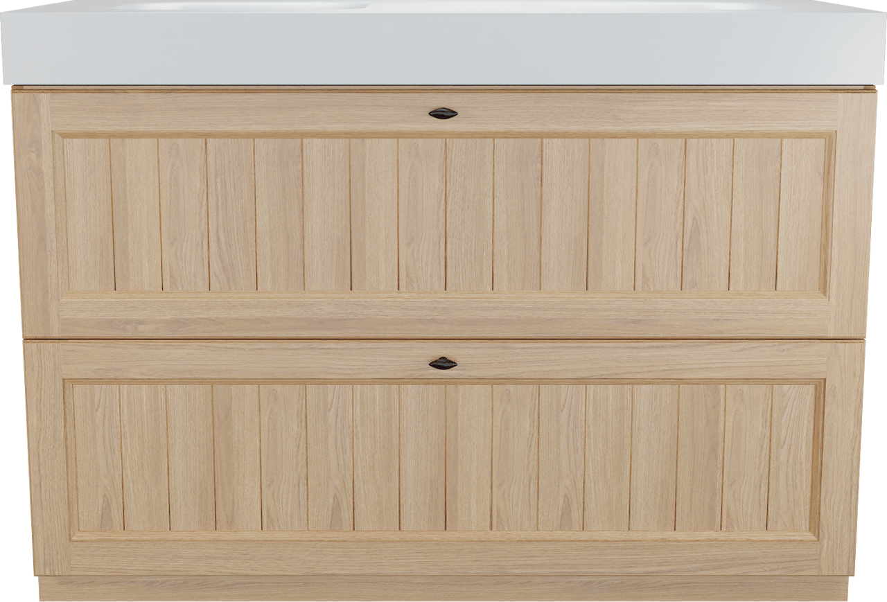 Balmani Lemon staand badkamermeubel 135 x 55 cm, fineer natuur eik met Arcato dubbele wastafel in mat wit