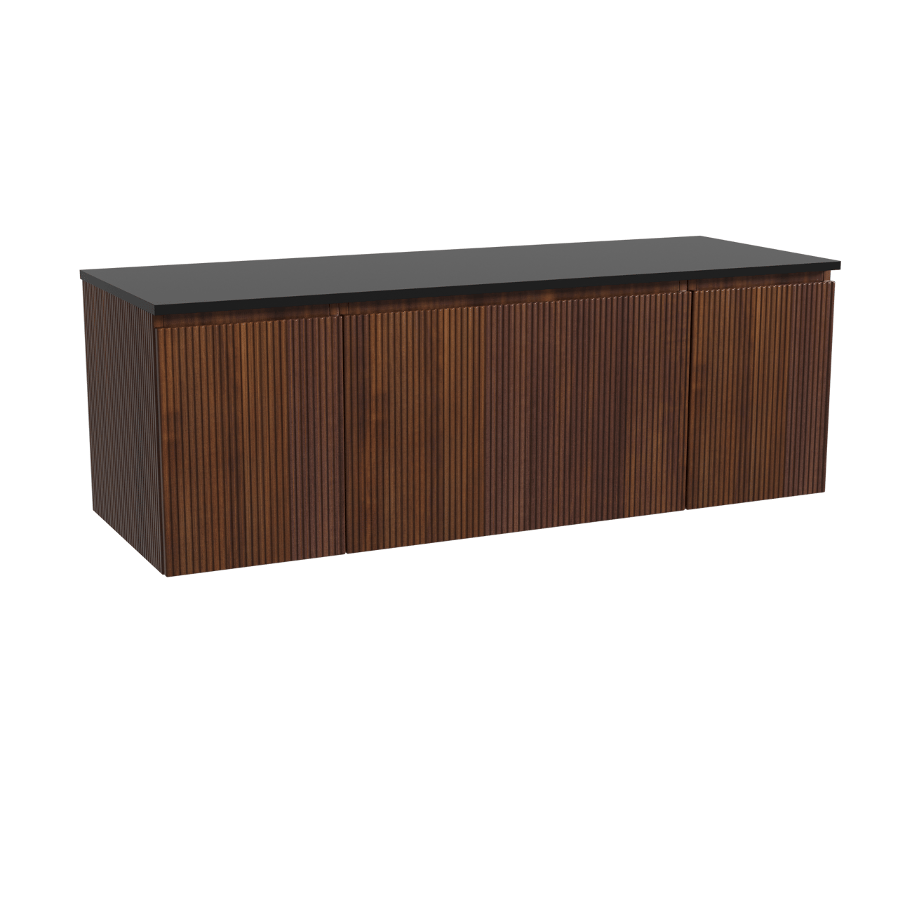 Storke Ribs meuble salle de bains suspendu 145 x 52 cm noyer avec Panton tablette simple ou double en mdf enduit de poudre noir mat, Nervure droite symétrique verticale
