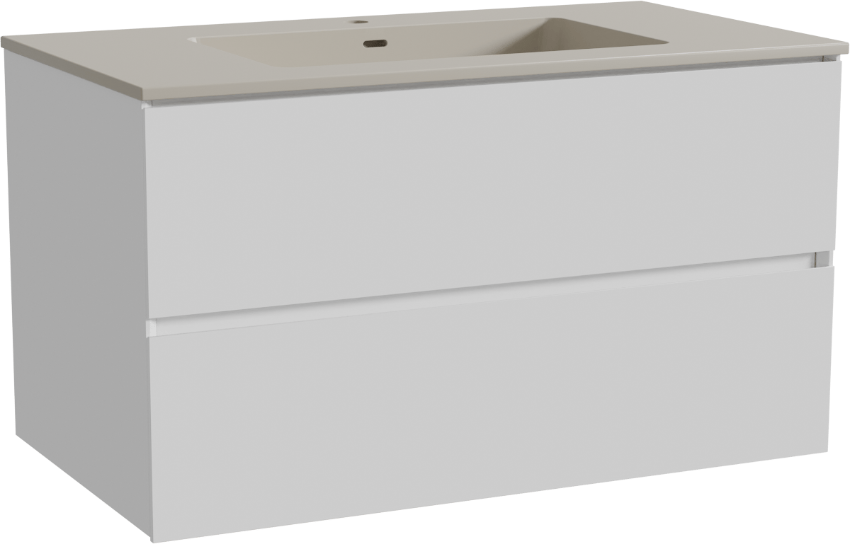 Storke Edge hängendes Möbelstück Set: 95 x 52 cm, Weiß glänzend, mit Diva Einzelwaschtisch, Top Solid Seidengrau
