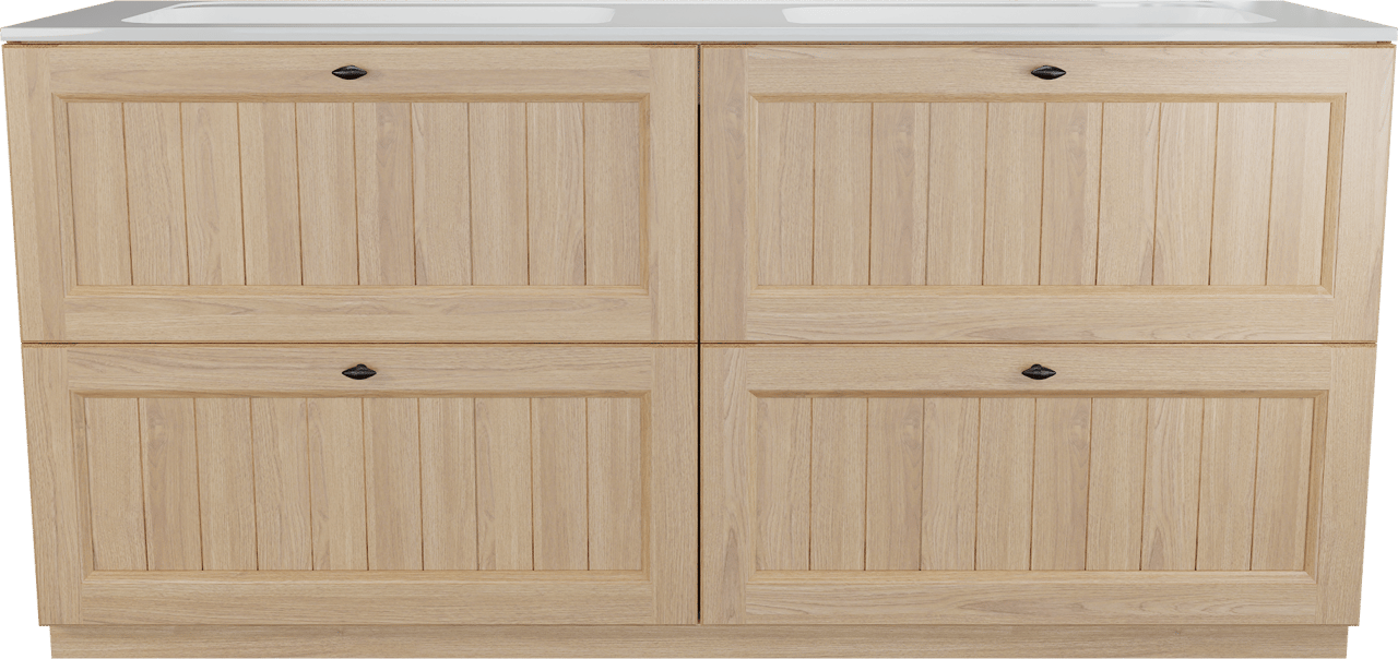 Balmani Lemon staand badkamermeubel 180 x 55 cm, fineer natuur eik met Tablo Strada dubbele wastafel in glanzend wit