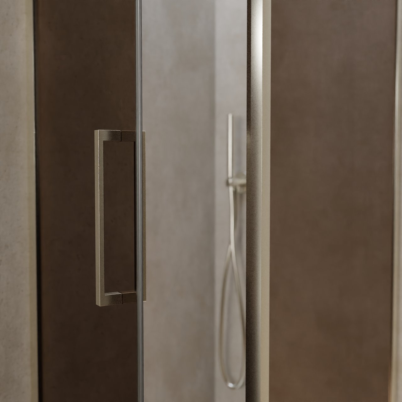 Balmani Senses Design Eckdusche: Drehtür (Links) mit fixierte Seitenwand, 90 x 90 cm, Bronze, Profil Brushed CoolMetal, inklusive Coating