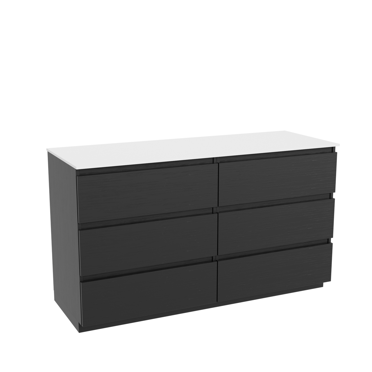 Balmani Lucida staand badkamermeubel 150 x 55 cm zwarte eik met Stretto enkel of dubbel tablet in solid surface mat wit