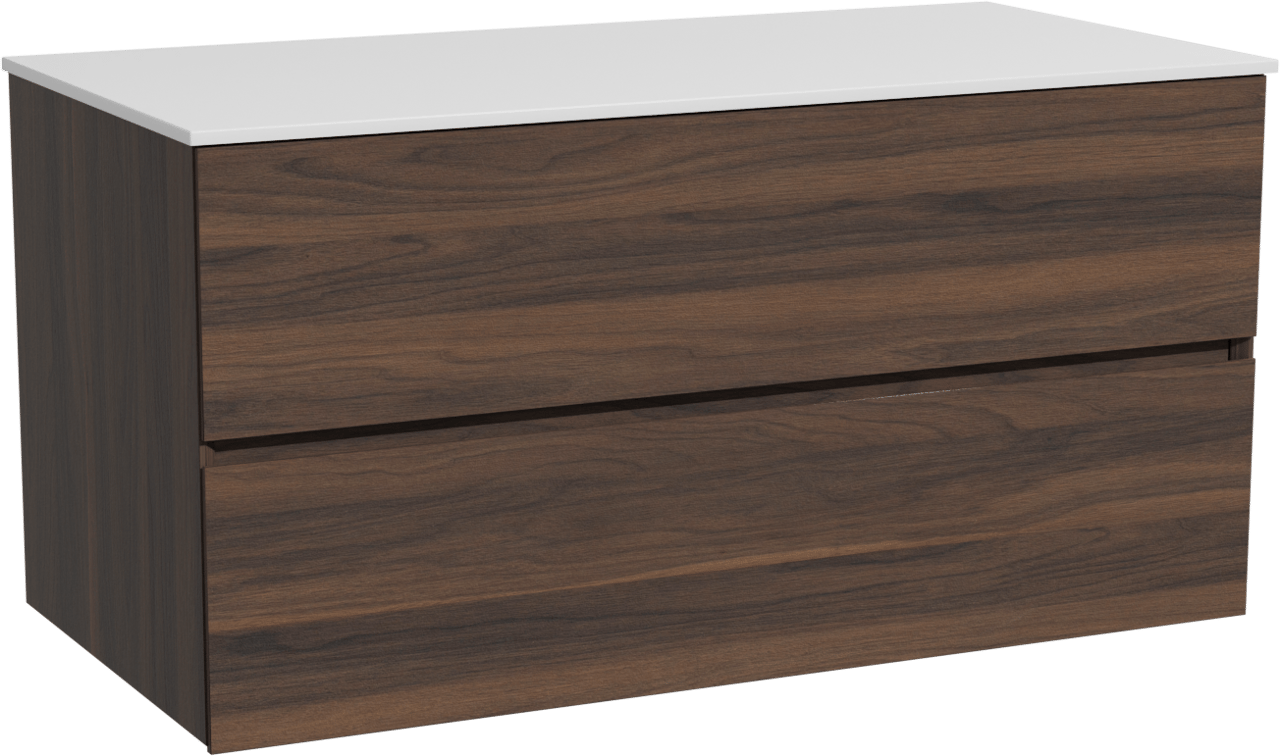 Storke Edge zwevend badkamermeubel 105 x 52 cm notelaar met Tavola enkel tablet in solid surface mat wit