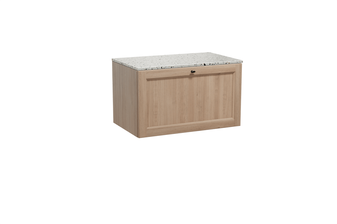 Balmani Lemon meuble salle de bains suspendu 90 x 55 cm chêne vieilli avec Stretto tablette simple en blanc/noir mat terrazzo