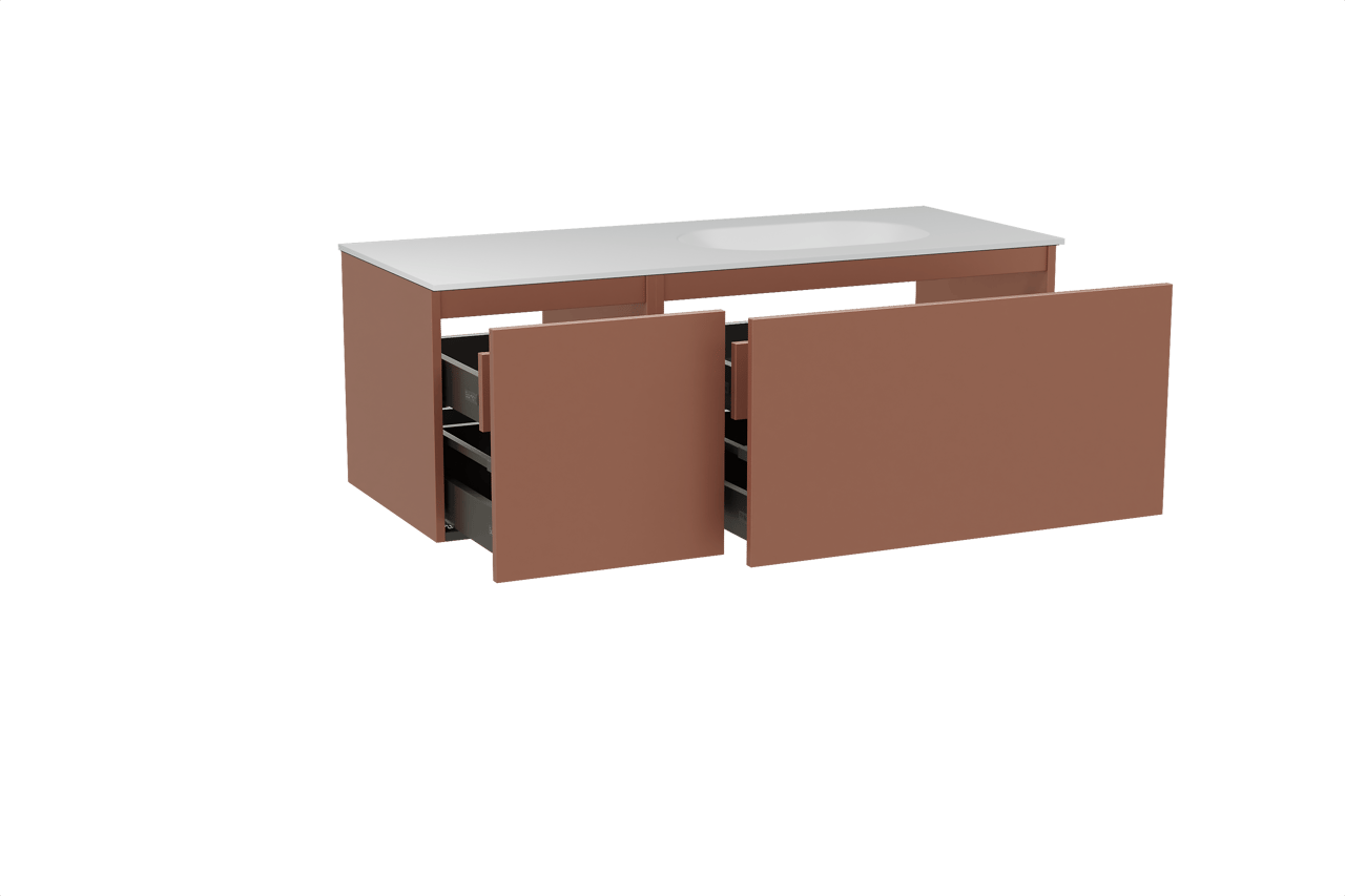 Balmani Sfera meuble salle de bains suspendu 135 x 55 cm cotto avec Tablo Oval vasque asymétrique droite en solid surface blanc mat