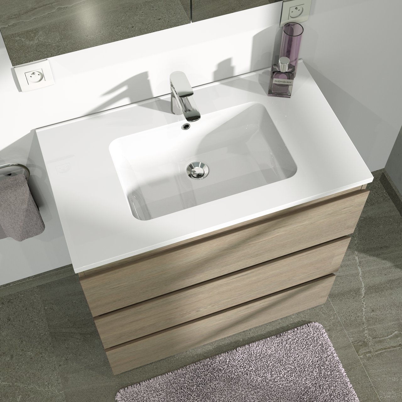 Linie Vano enkele wastafel glanzend composiet marmer 80 x 46 cm