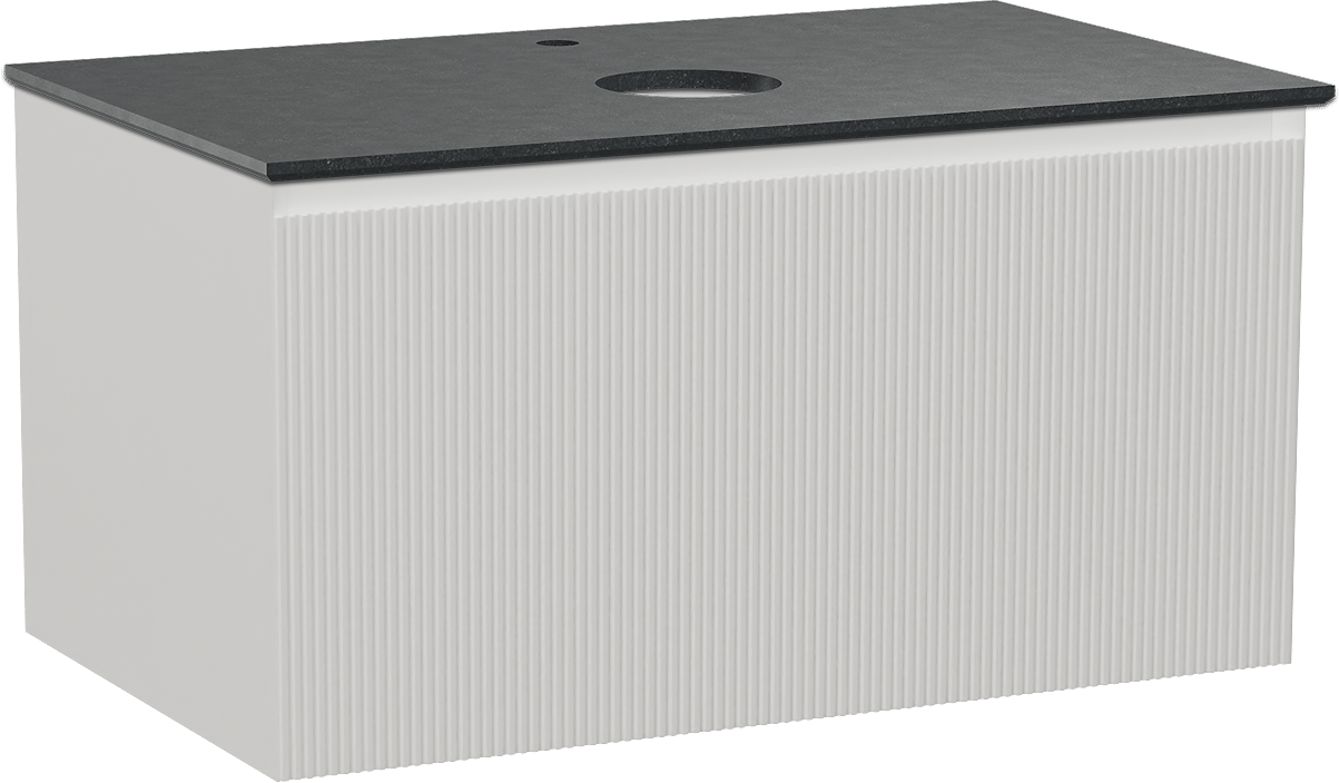 Balmani Fila meuble salle de bains suspendu 90 x 55 cm blanc mat avec Facetta tablette simple en granit noir, Nervure droite symétrique verticale