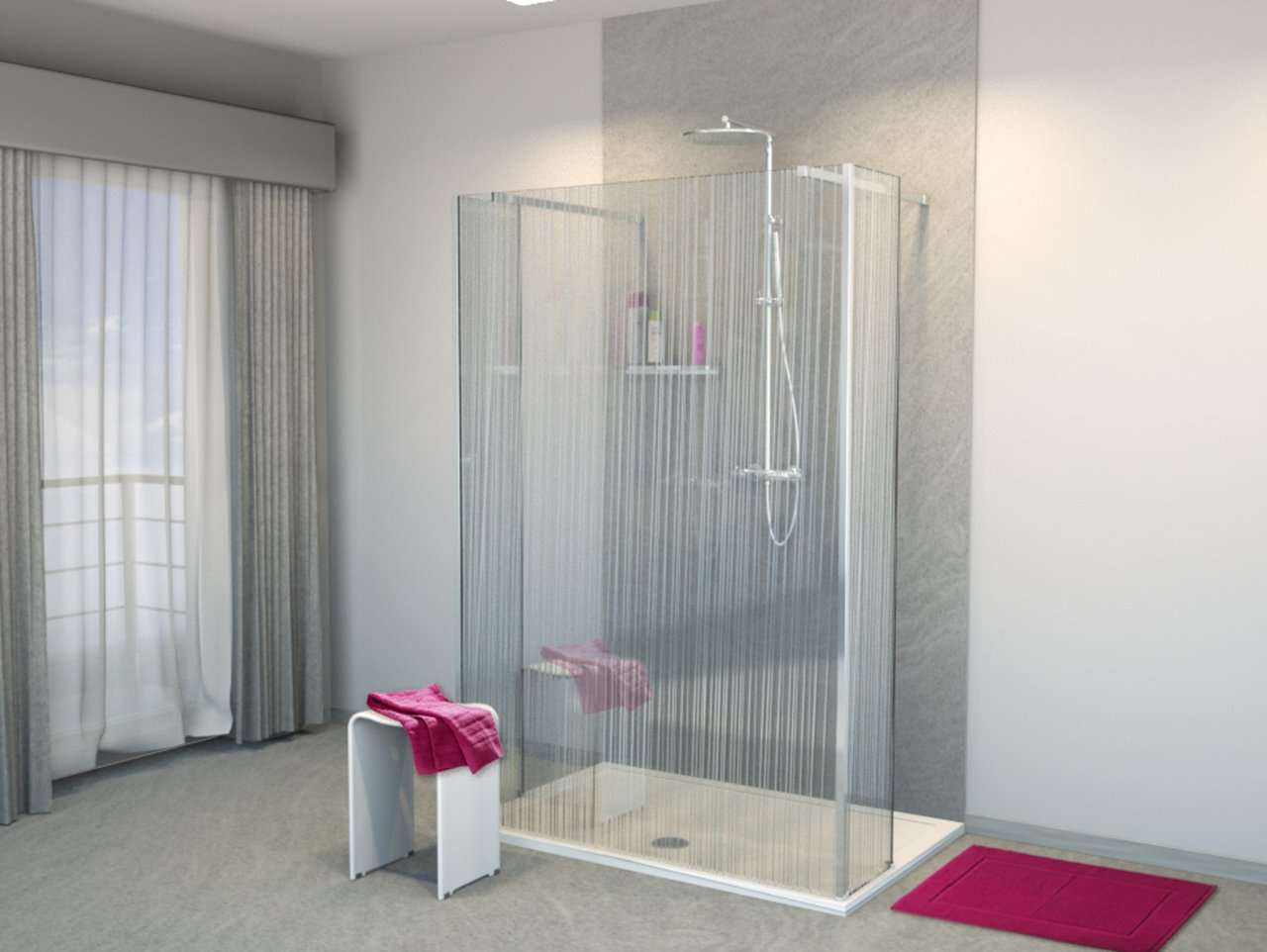Balmani Modular inloopdouche met vrijstaande wand en vast paneel 120 x 200 cm mikado glas glanzend chroom profiel