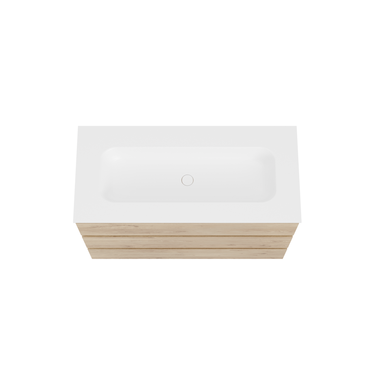 Balmani Lucida freistehendes Möbelstück Set: 120 x 55 cm, Rohe Eiche, mit Tablo Arcato Einzelwaschtisch für 2 Armaturenlöcher, Solid Surface Weiß matt