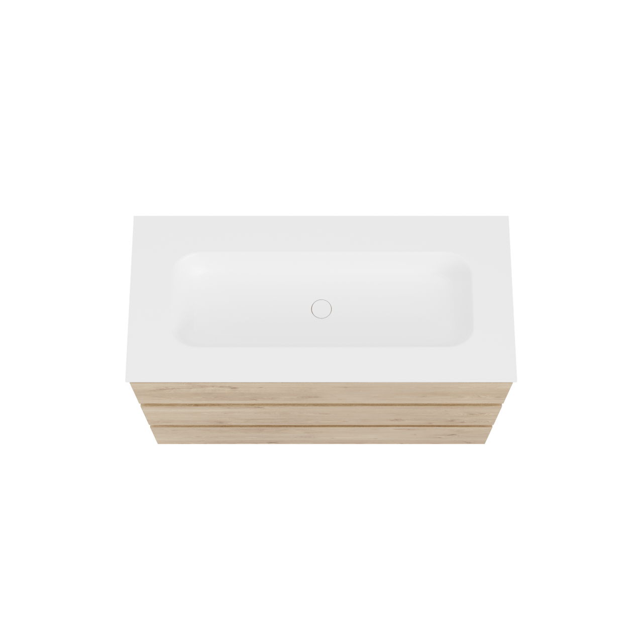 Balmani Lucida staand badkamermeubel 120 x 55 cm ruwe eik met Tablo Arcato enkele wastafel voor 2 kraangaten in solid surface mat wit