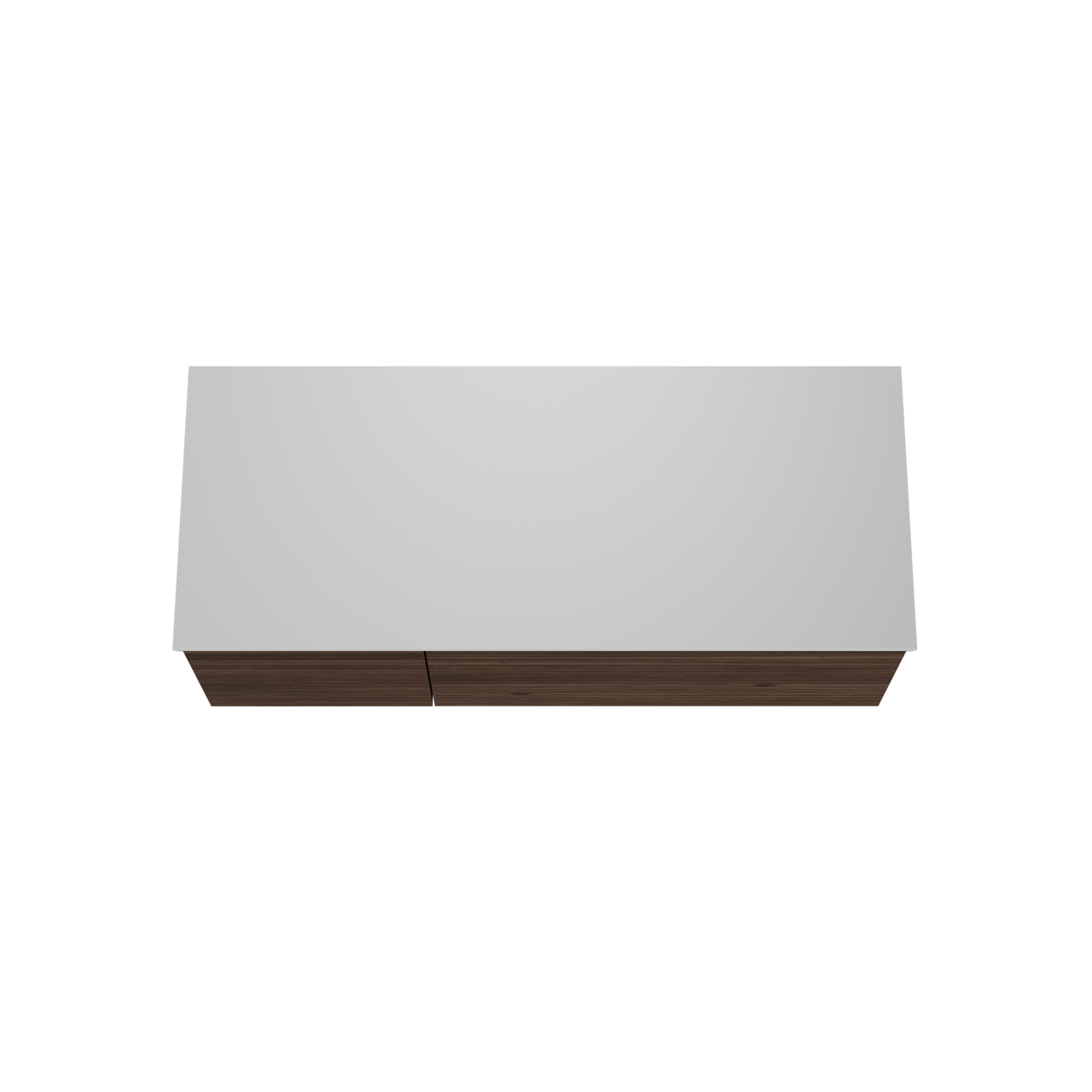 Balmani Forma zwevend badmeubel 135 x 55 cm amerikaans notenhout met Stretto enkel of dubbel wastafelblad in solid surface mat wit, Horizontale symmetrische rechte ribbel