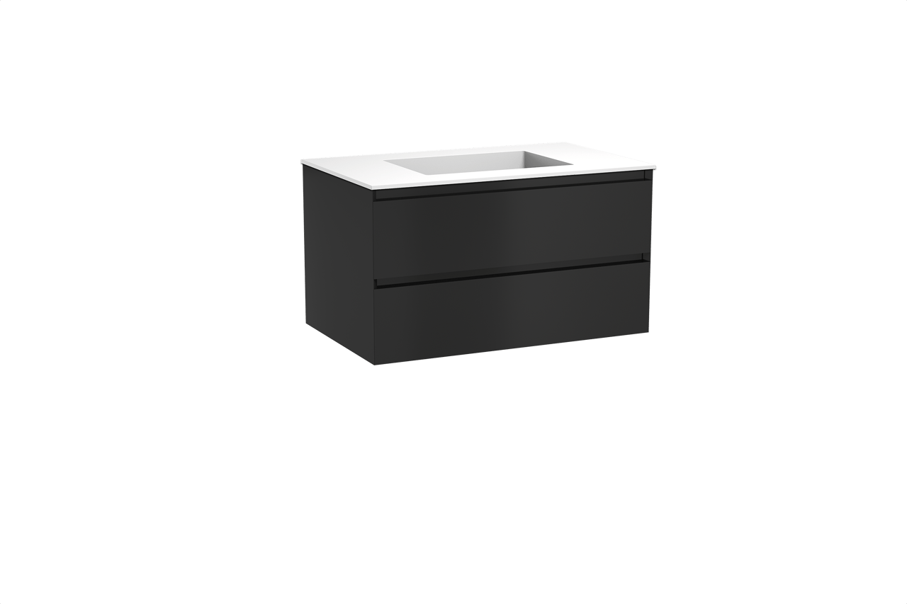 Balmani Mitra meuble salle de bains suspendu 90 x 55 cm noir mat avec Tablo Stretto plan simple en solid surface blanc mat