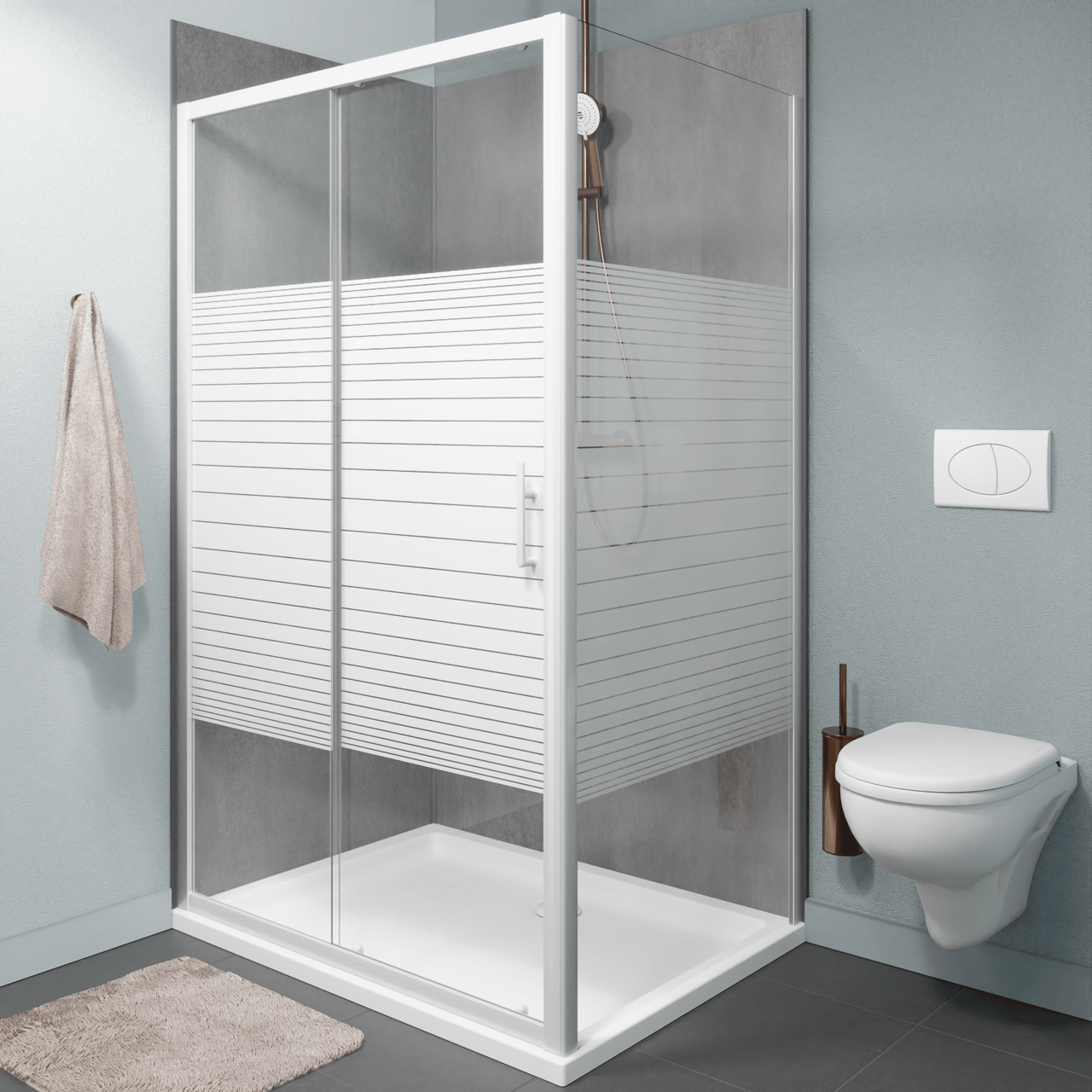 SanyOne Anton zijpaneel 90 cm Gestreept glas glanzend wit profiel