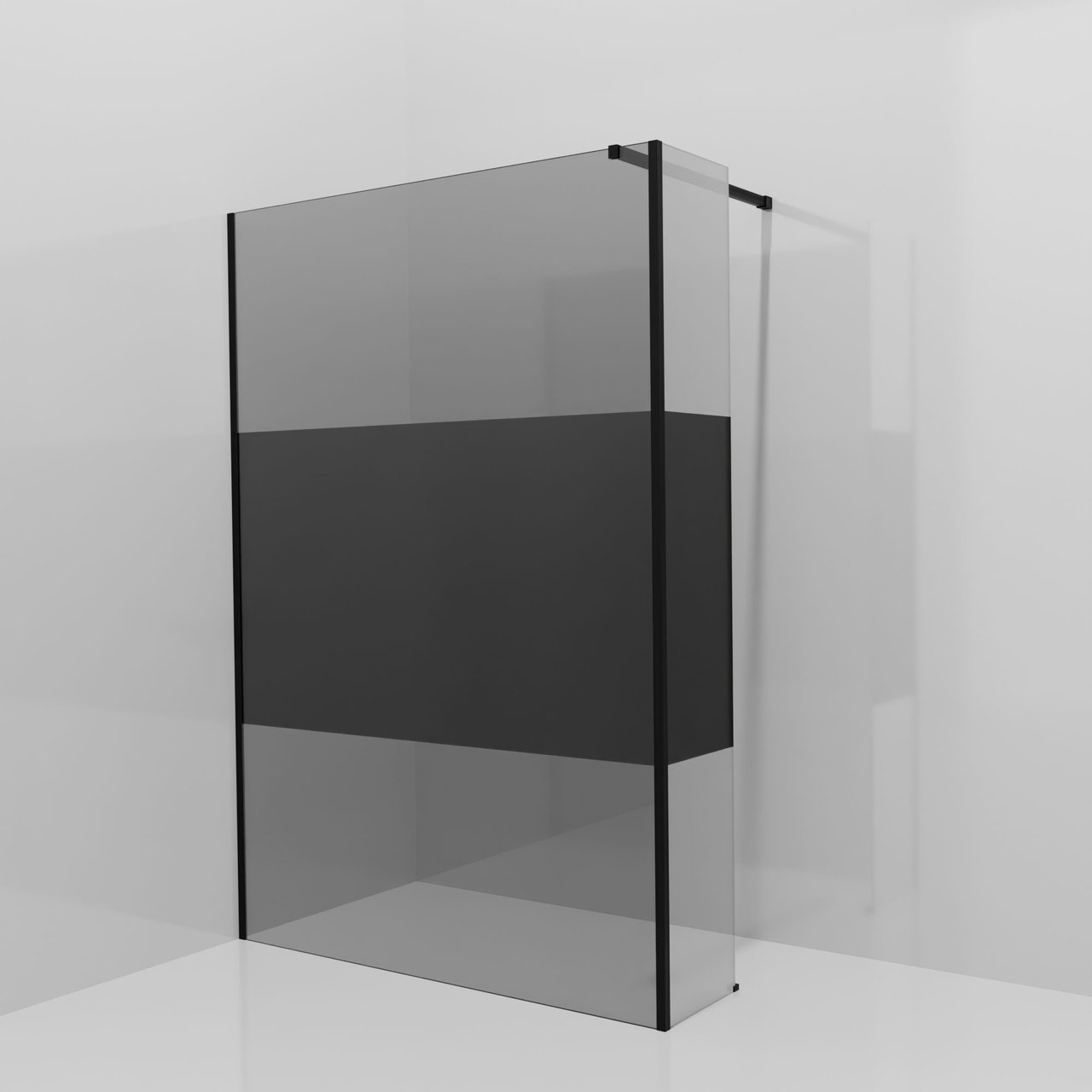 Balmani Modular Walk-In Dusche mit fester Seitenwand: 140 x 200 cm, Rauchglas mit mattiertem Streifen, Profil Schwarz matt
