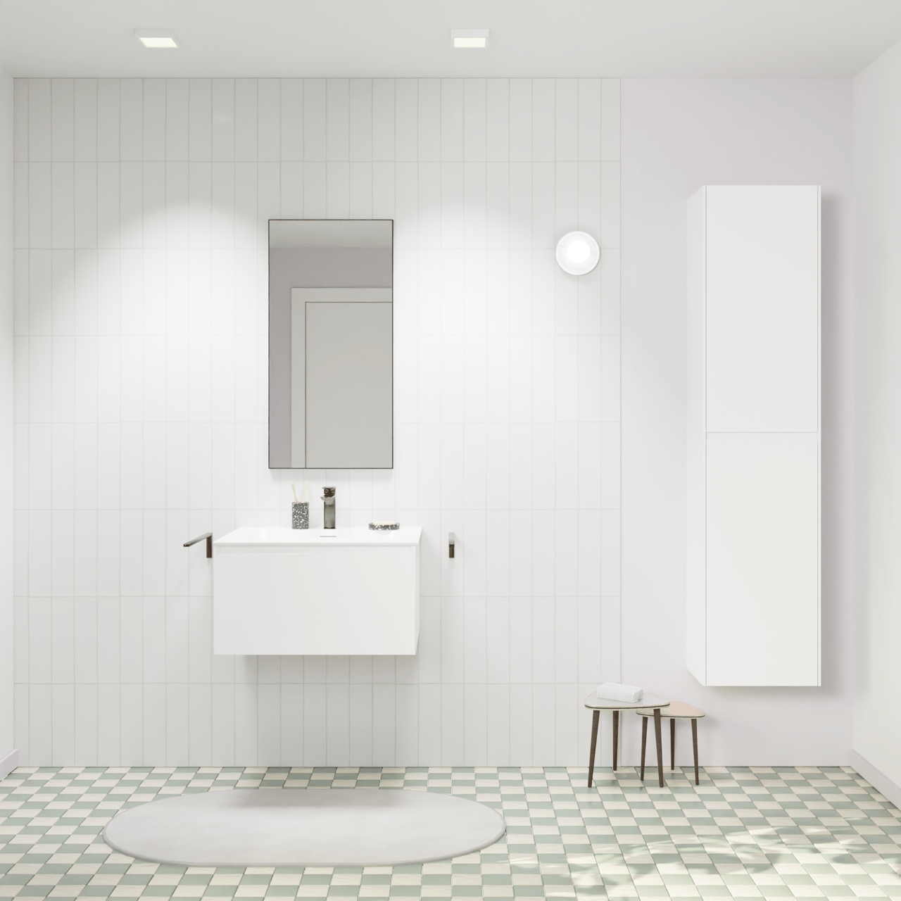 Storke Edge zwevend badkamermeubel 65 x 52 cm mat wit met Mata enkele wastafel in solid surface mat wit