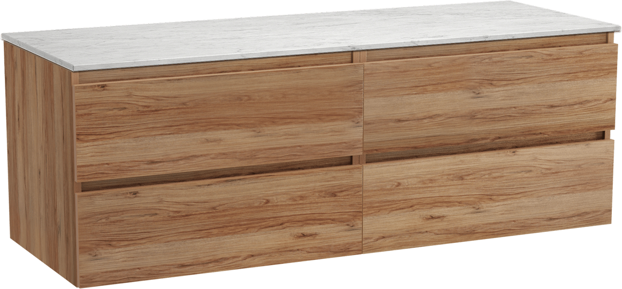 Balmani Lucida zwevend badmeubel 150 x 55 cm teakhout met Stretto enkel of dubbel wastafelblad in marmer carrara