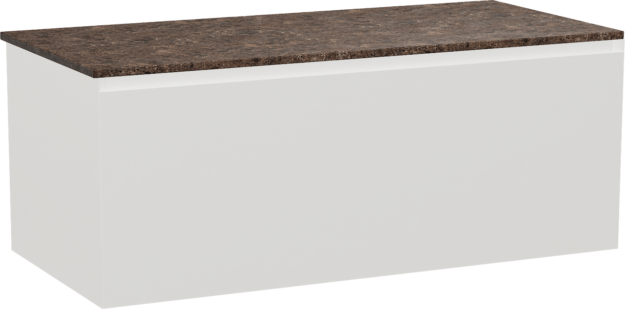 Balmani Idra hängendes Möbelstück Set: 120 x 55 cm, Weiß matt, mit Stretto Einzel- oder Doppel Waschtischplatte, Marmor Dark Emperador