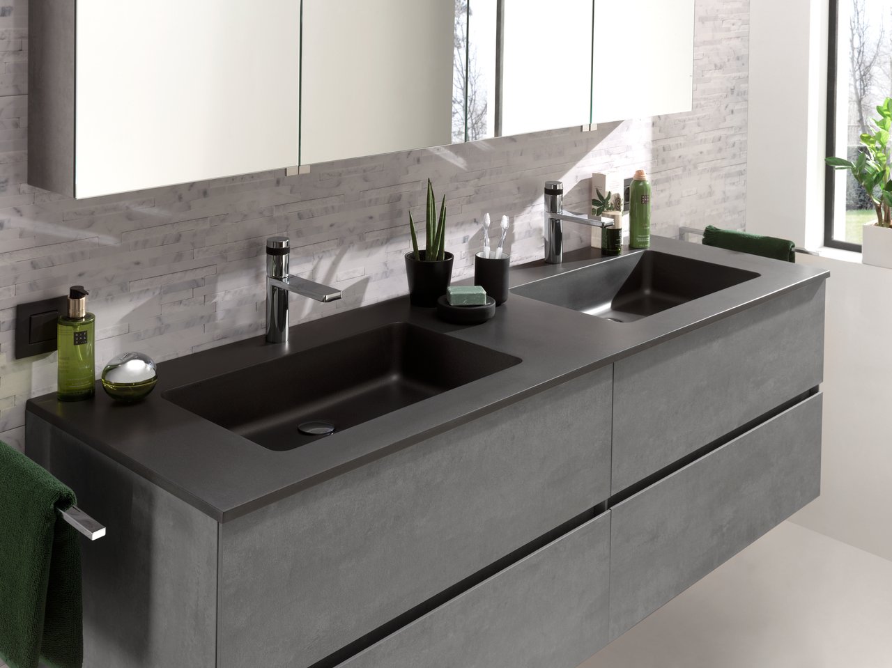 Storke Scuro double vasque quartz mat 170 x 52 cm