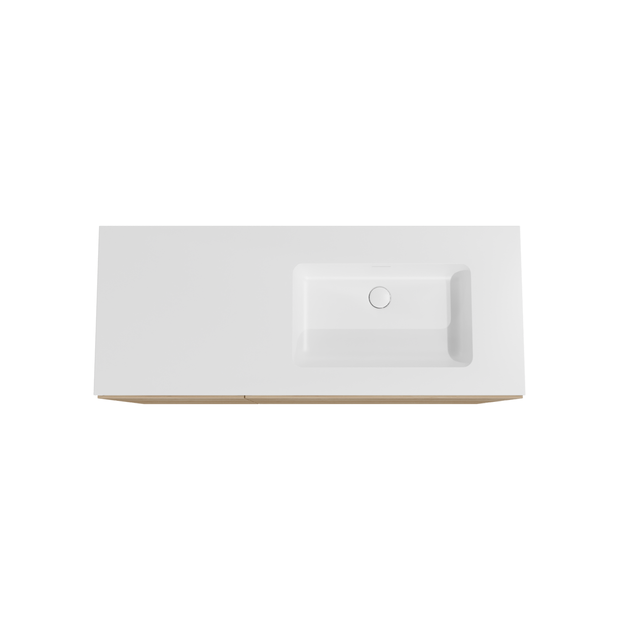 Storke Edge meuble salle de bains à poser 130 x 52 cm chêne brut avec Mata plan vasque asymétrique à droite en solid surface blanc mat