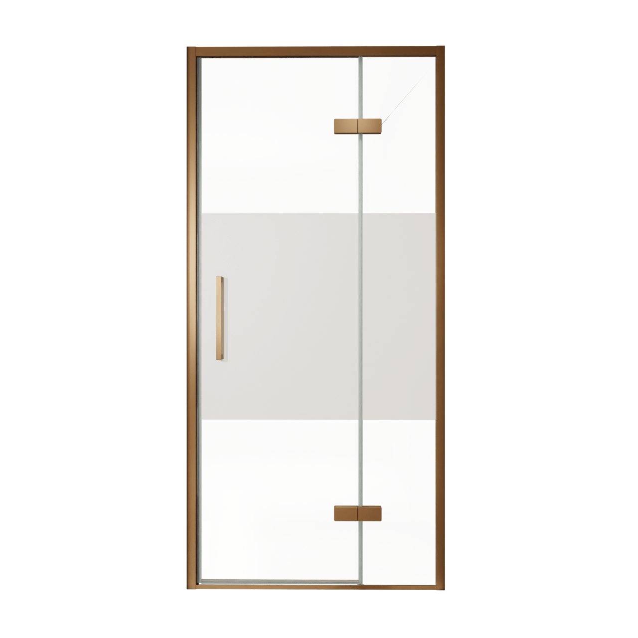 Balmani Senses Design Dusche Drehtür, Rechts, 100 cm x 210 cm, Klarglas mit mattiertem Streifen, Profil Brushed Rosegold