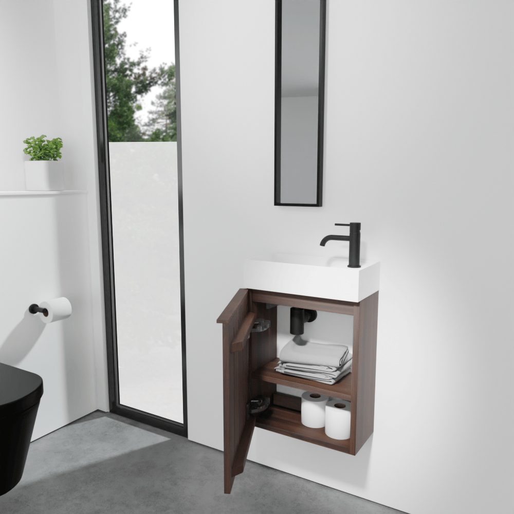 Balmani Forma meuble wc suspendu 42 x 21 cm noyer américain avec Dama lavabo en Solid Surface mat