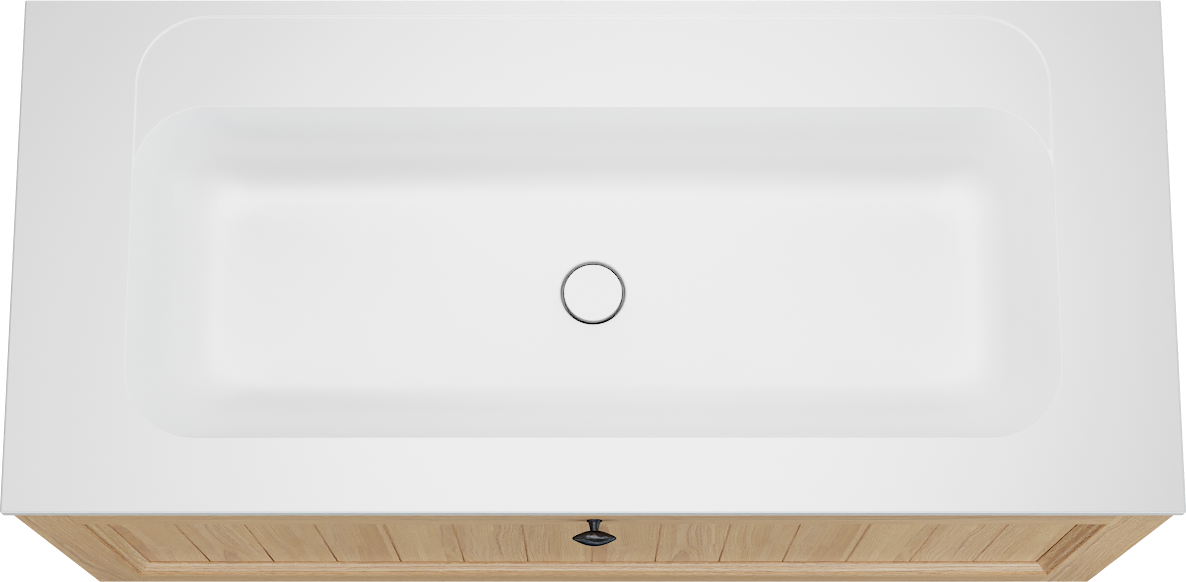 Balmani Lemon zwevend badkamermeubel 120 x 55 cm, fineer natuur eik met Tablo Strada enkele wastafel in mat wit