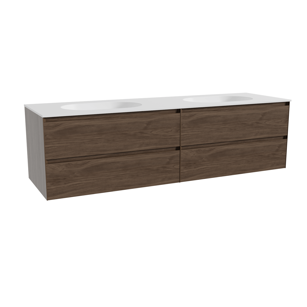 Balmani Mitra meuble salle de bains suspendu 180 x 55 cm noyer américain avec Tablo Oval double vasque en solid surface blanc mat