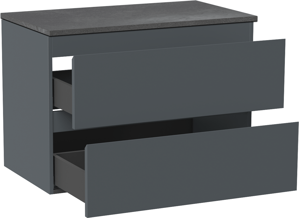 Linie Lado meuble salle de bains suspendu 80 x 46 cm bleu anthracite avec Lado tablette simple en mélaminé ardoise gris