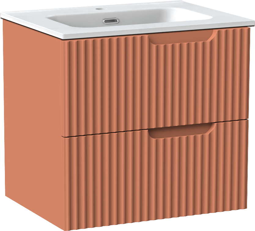 Linie Ribbo meuble salle de bains suspendu 60 x 46 cm cotto avec Baro plan simple en porcelaine blanc mat, Nervure circulaire symétrique verticale