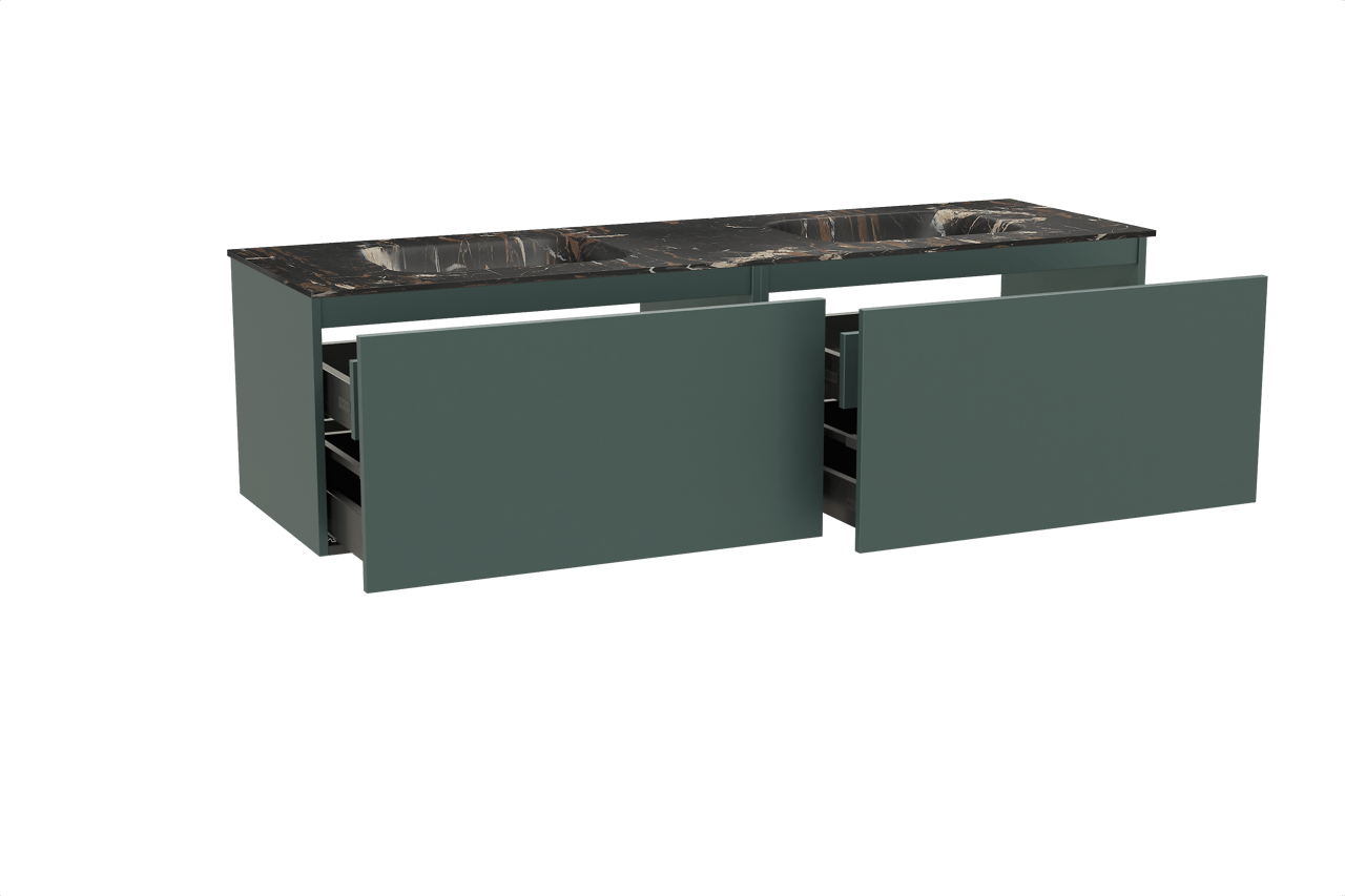 Balmani Sfera zwevend badkamermeubel 180 x 55 cm forest met Tablo Arcato dubbele wastafel in marmer portoro gold