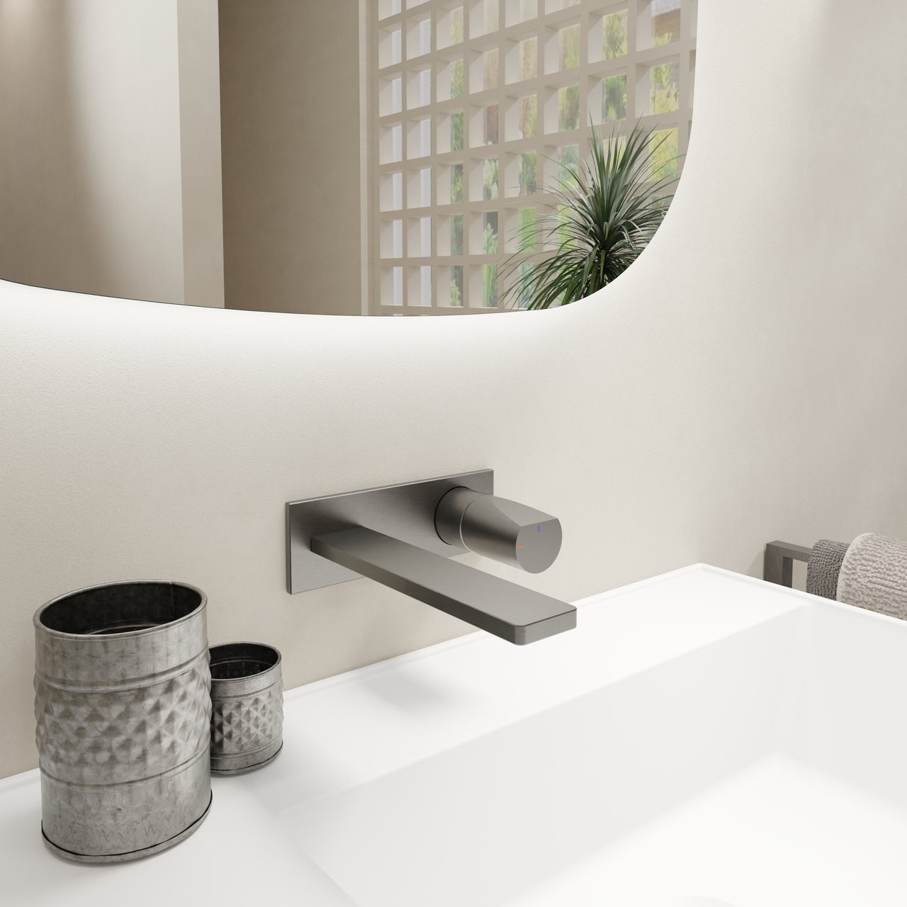 Blaufoss Eris EcoStart Unterputz-Waschtischarmatur Brushed Gunmetal, Einbauelement inklusive