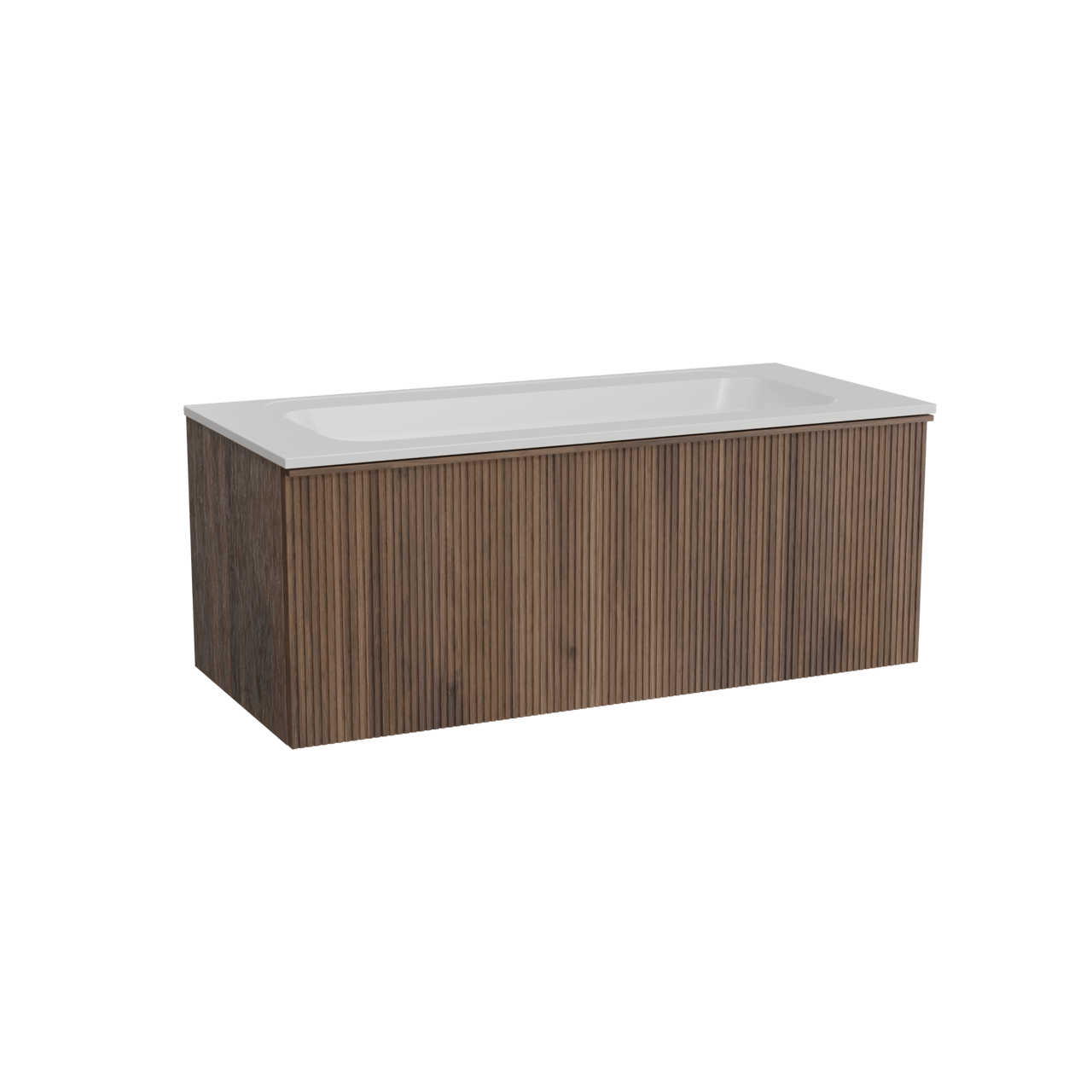 Balmani Forma meuble salle de bains suspendu 120 x 55 cm noyer américain avec Tablo Strada plan simple en marbre composite blanc mat, Nervure droite symétrique verticale