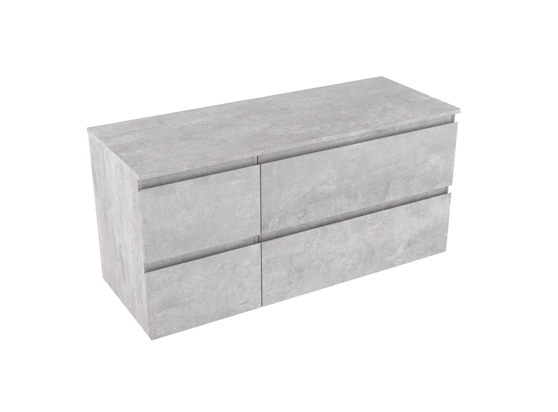 Linie Lado hängendes Möbelstück Set: 120 x 46 cm, Beton dunkelgrau, mit Lado Einzel- oder Doppel Waschtischplatte, Melamin Beton dunkelgrau