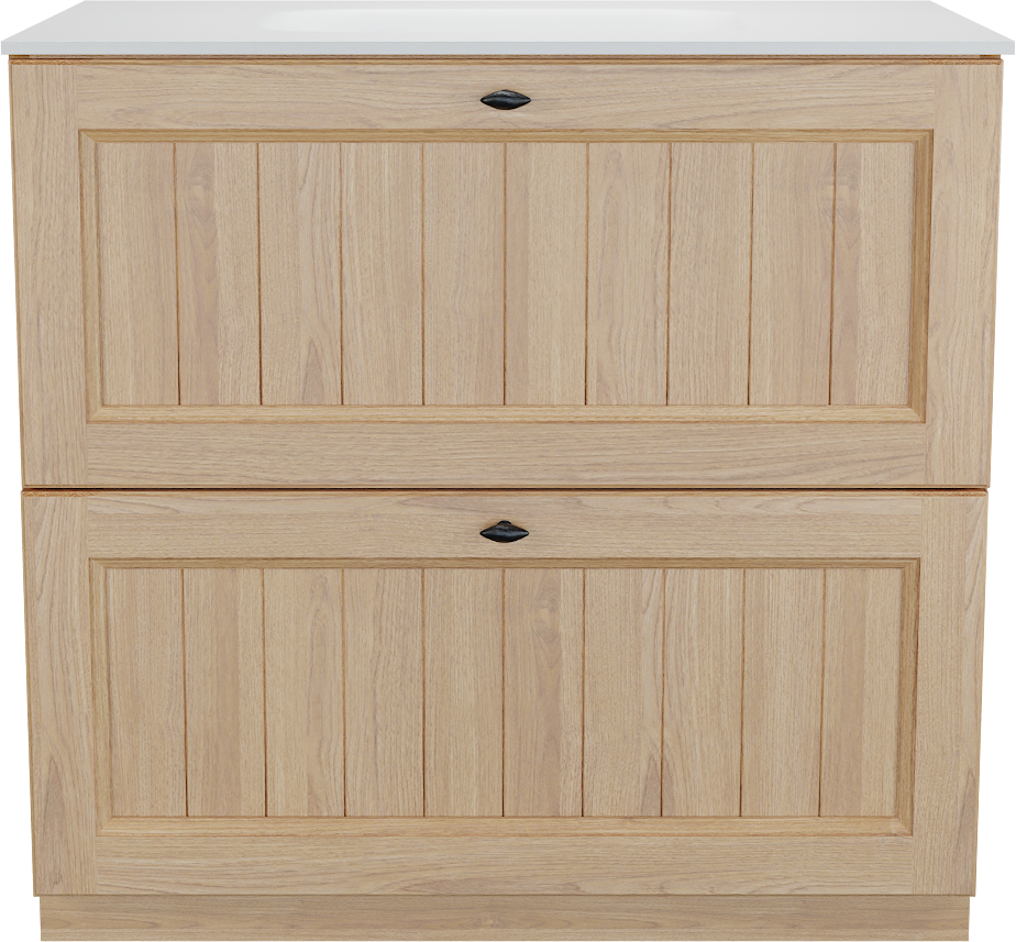 Balmani Lemon staand badkamermeubel 90 x 55 cm, fineer natuur eik met Tablo Arcato enkele wastafel in mat wit