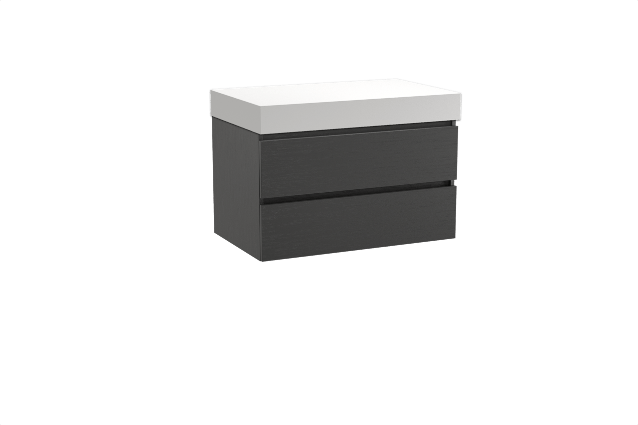 Balmani Lucida meuble salle de bains suspendu 90 x 55 cm chêne noir avec Dominus tablette simple en solid surface blanc mat