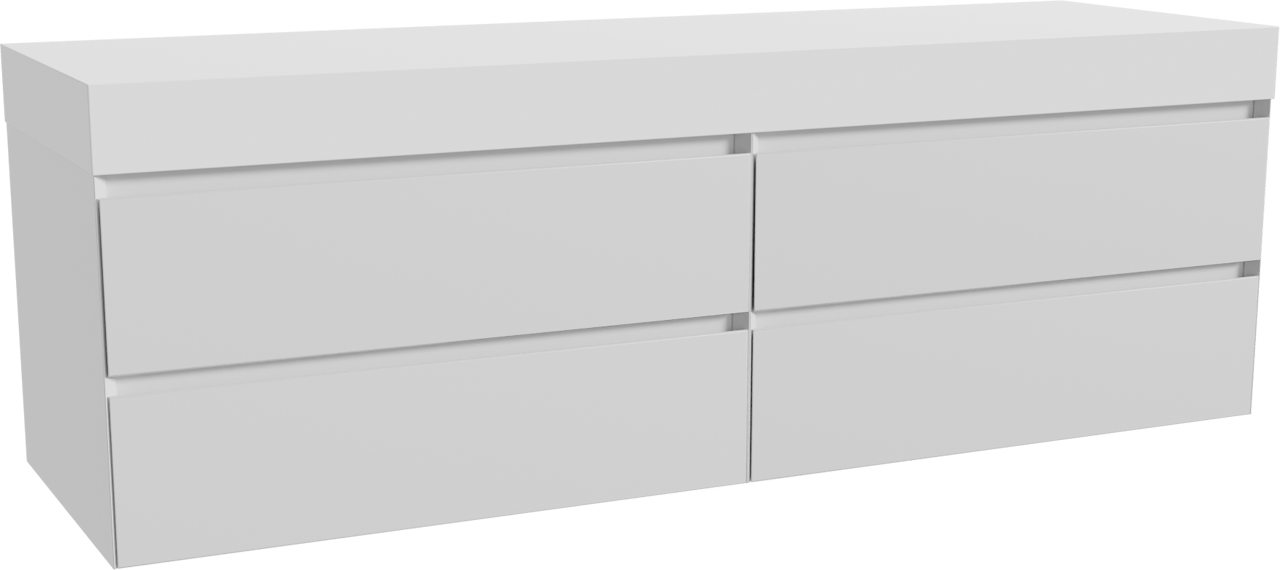 Balmani Mitra zwevend badkamermeubel 180 x 55 cm mat wit met Dominus enkel of dubbel tablet in solid surface mat wit