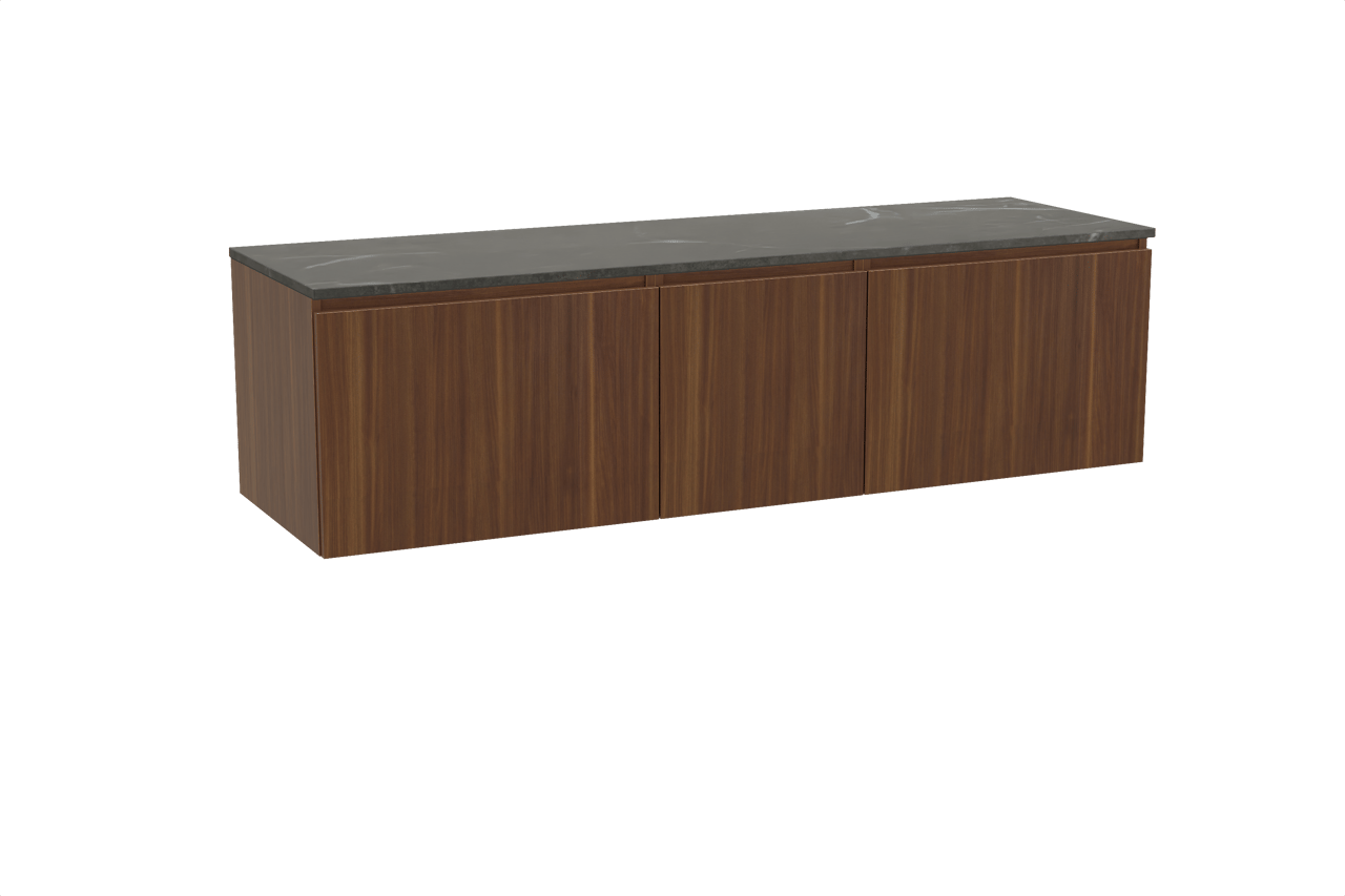 Balmani Sfera meuble salle de bains suspendu 180 x 55 cm noyer américain avec Stretto tablette simple ou double en marbre pietra grey