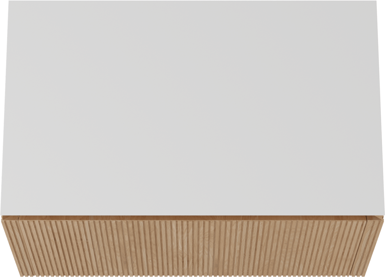 Balmani Eclips meuble salle de bains suspendu 90 x 55 cm Chêne naturelle avec Eclips tablette simple en Solid Surface blanc mat, Nervure droite symétrique verticale