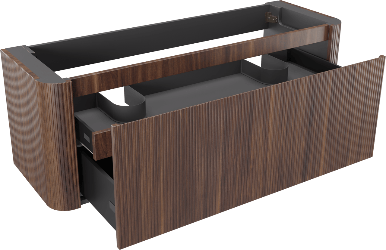 Storke Soft  hängendes möbelstück Waschtischunterschränke 140 x 46 cm Nussbaum 2 Schubladen Vert. Sym. Rippe